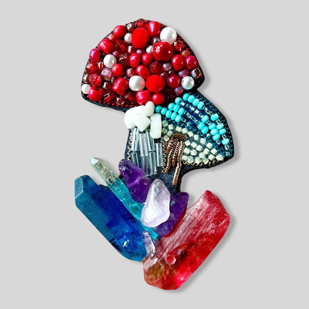 Crystal Mushroom Brooch